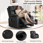 ANJ Swivel Rocker Recliner Chair Manual Fabric Small Space