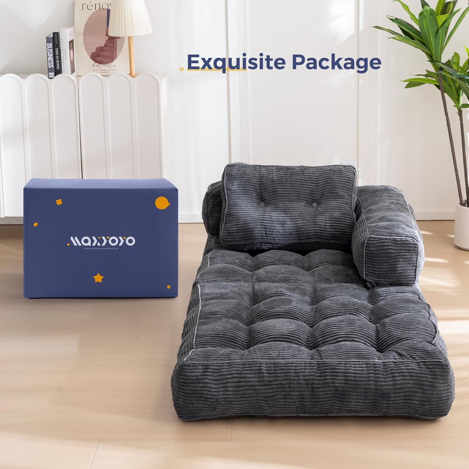 MAXYOYO L Shaped Folding Sofa Bed Convertible Sleeper with Pillow Armrest
