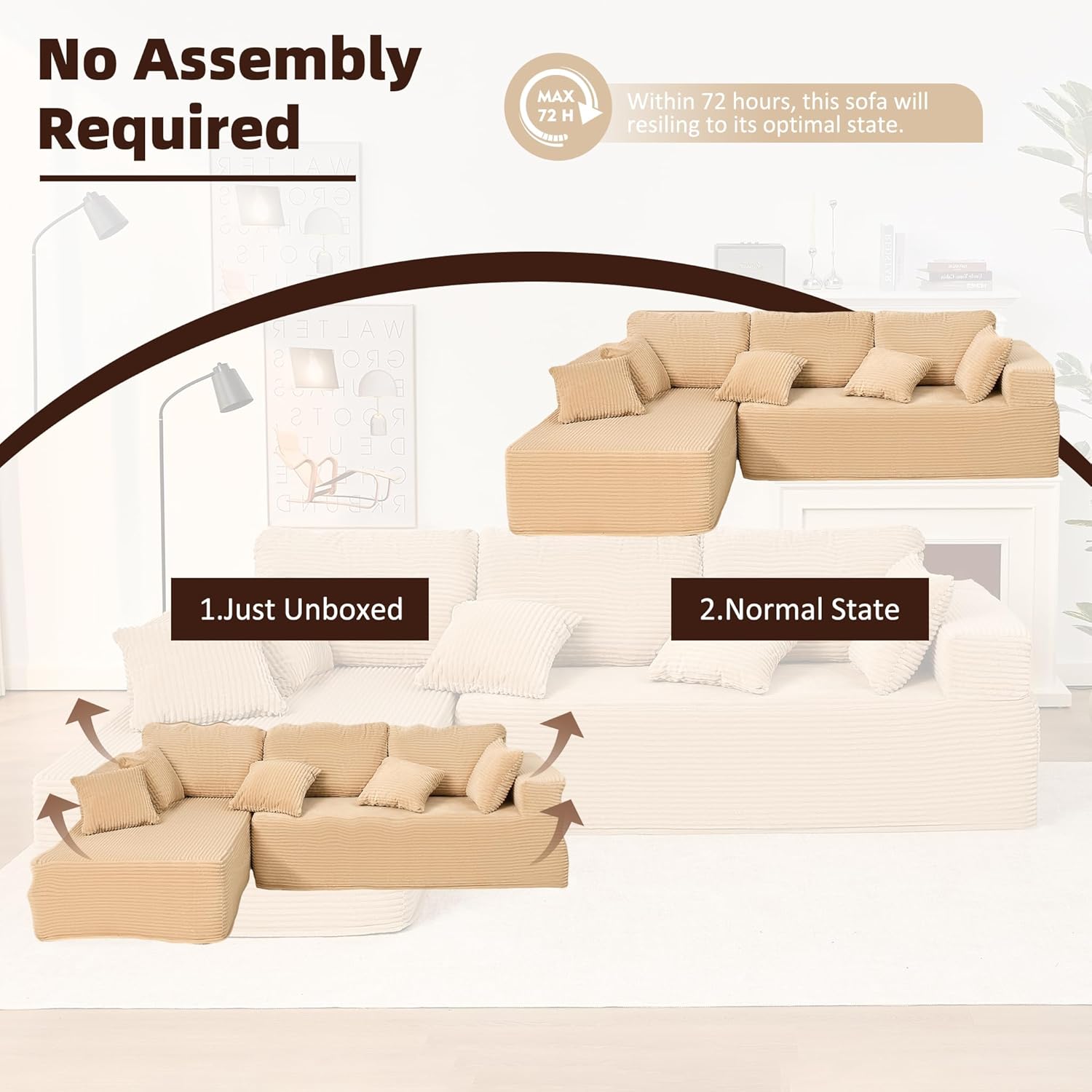 Afuson Boneless Sectional Sofa L Shape Deep Seat Cloud Couch Living Room