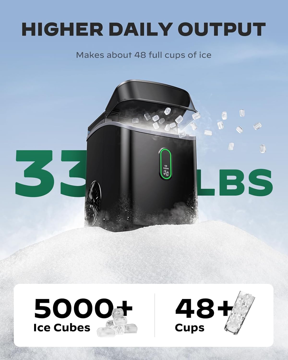 Silonn Nugget Ice Maker Countertop 33lbs Daily Soft Chewable Ice Machine
