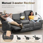 YONISEE 3 Seat Recliner Sofa Large Manual Reclining Couch with Storage Console