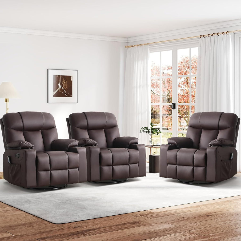ANJ Swivel Rocker Recliner Chair Manual Fabric Small Space