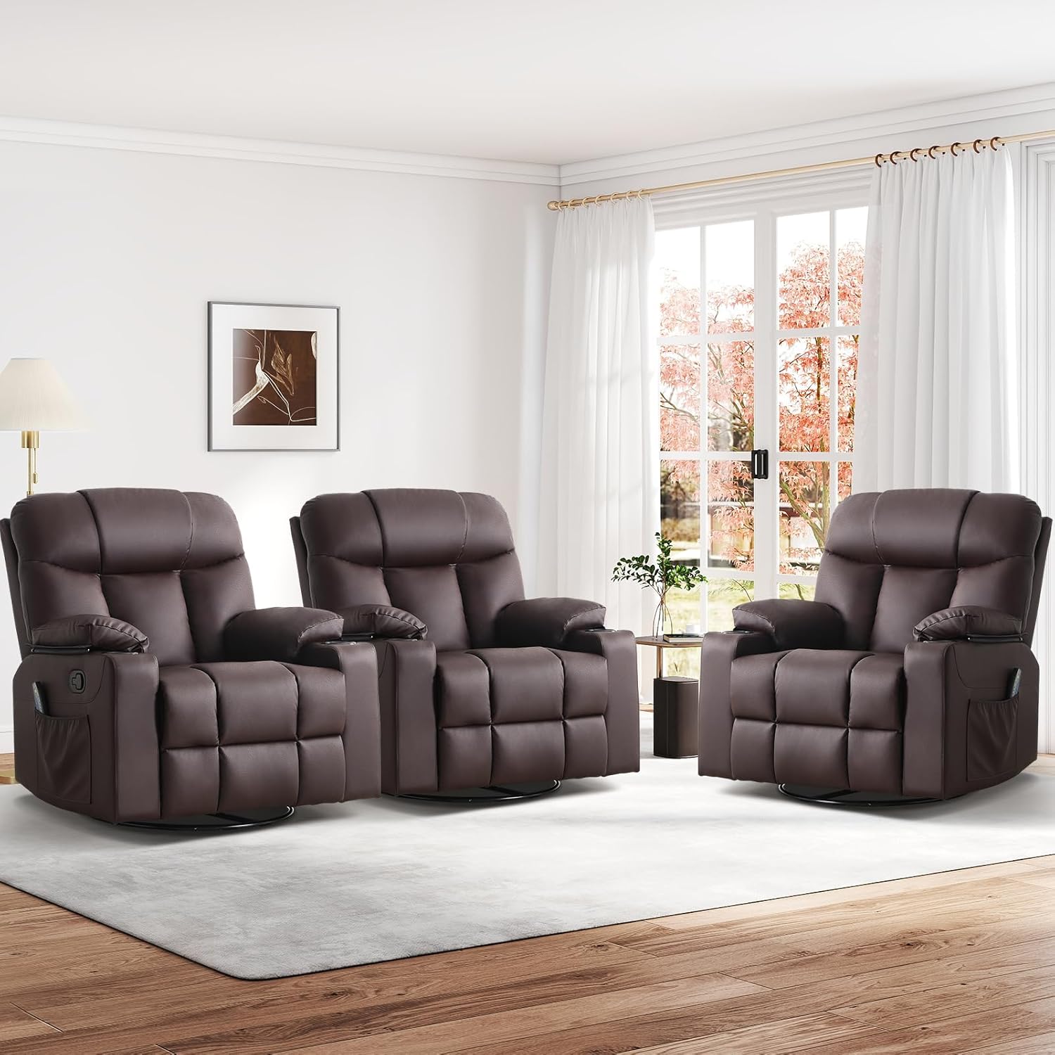 ANJ Swivel Rocker Recliner Chair Manual Fabric Small Space