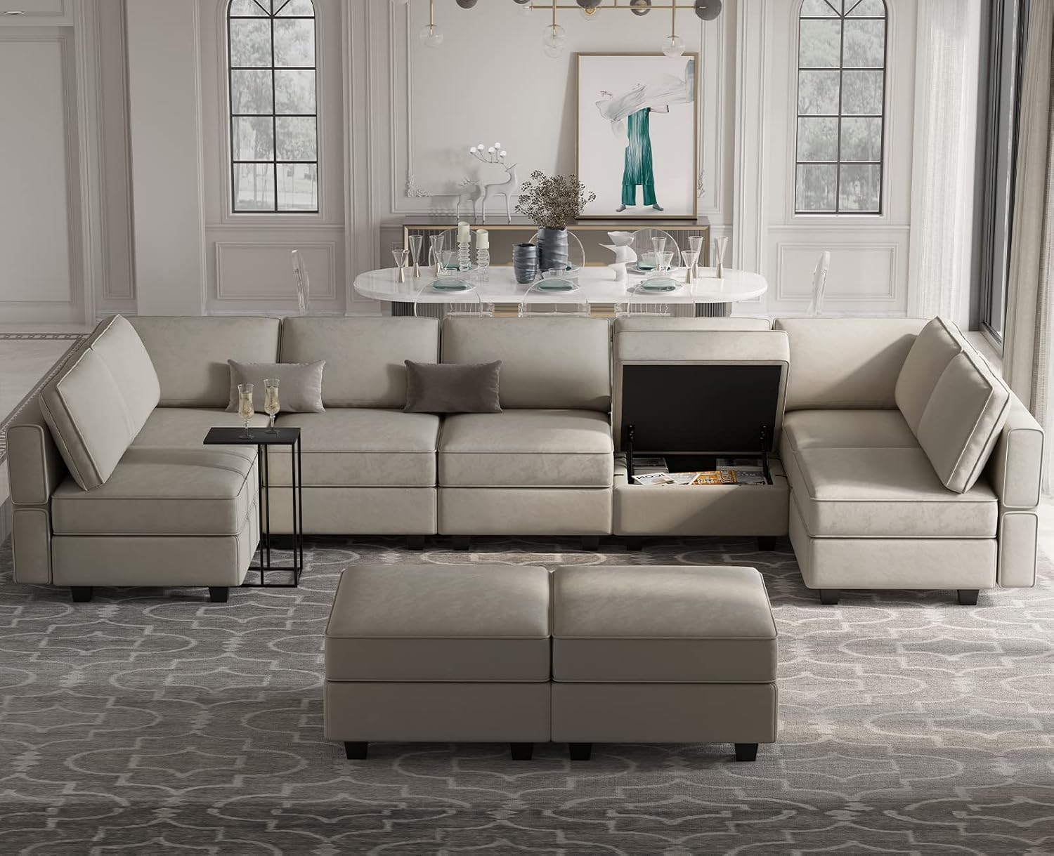 Belffin Velvet Modular Sectional Sofa with Ottoman Sleeper Bed Storage