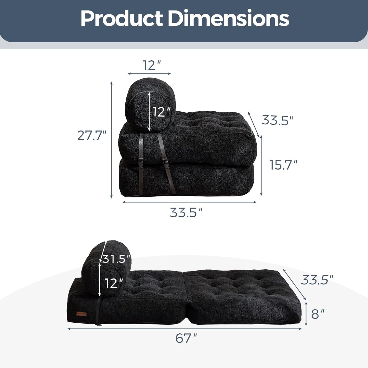 MAXYOYO Boucle Folding Sofa Bed Convertible Sleeper Chair with Pillow