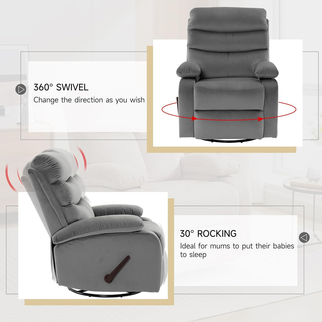 GNMLP2020 Swivel Rocker Recliner Chair Manual Small Space Nursery Living Room
