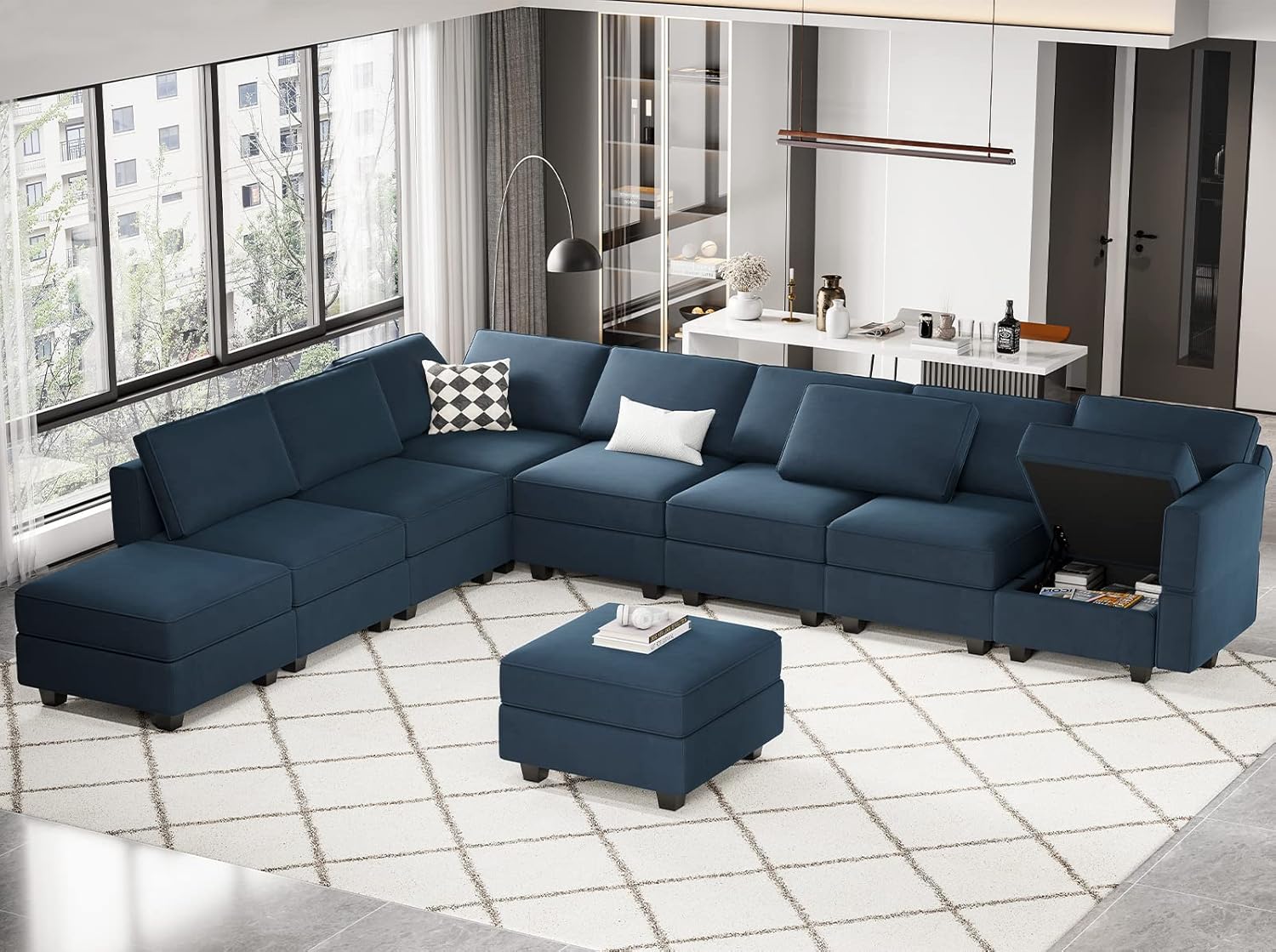 Belffin Velvet Modular Sectional Sofa with Ottoman Sleeper Bed Storage