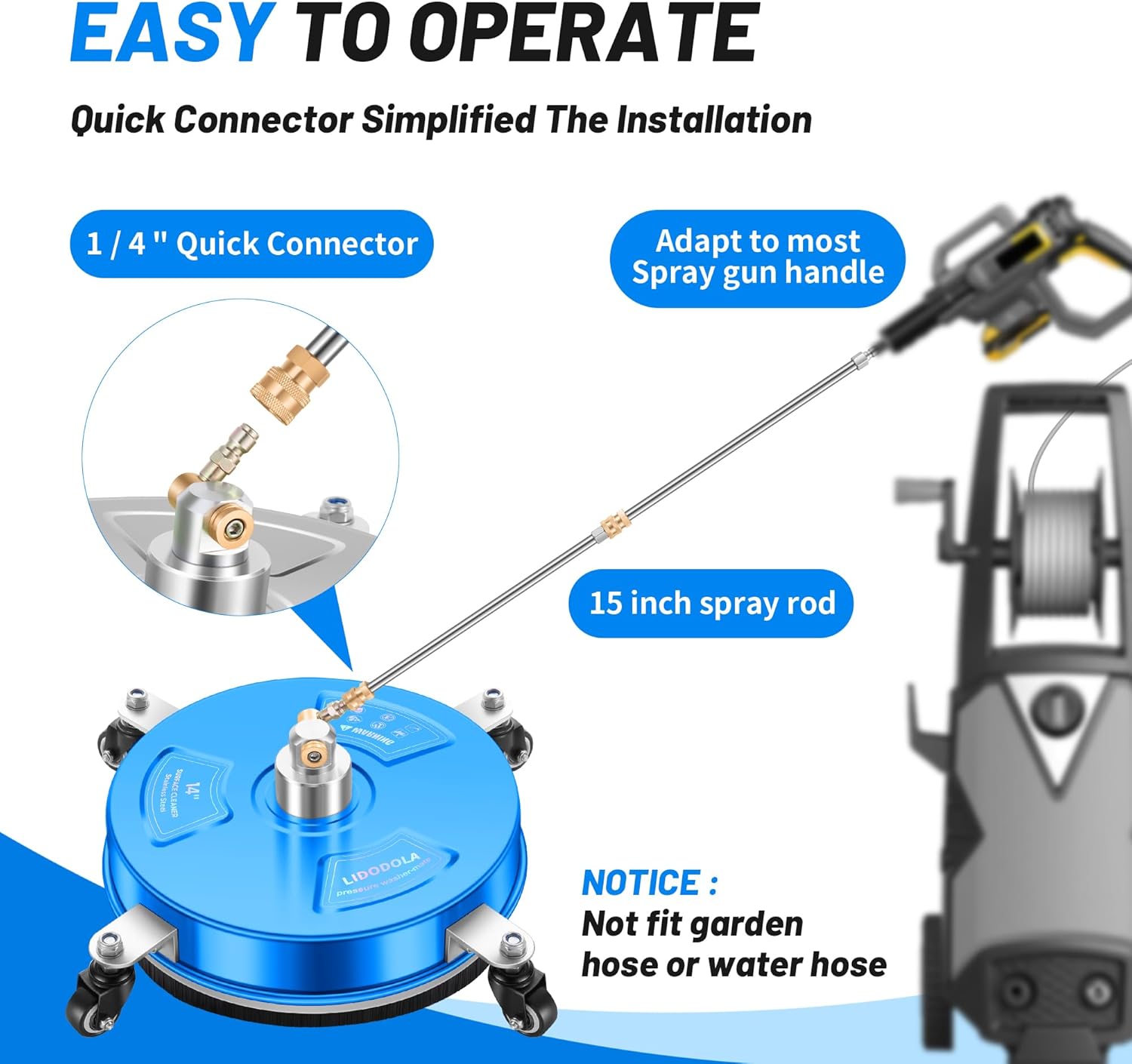 LidoDola 14 Inch Pressure Washer Surface Cleaner with Wheels for Concrete Patio Deck