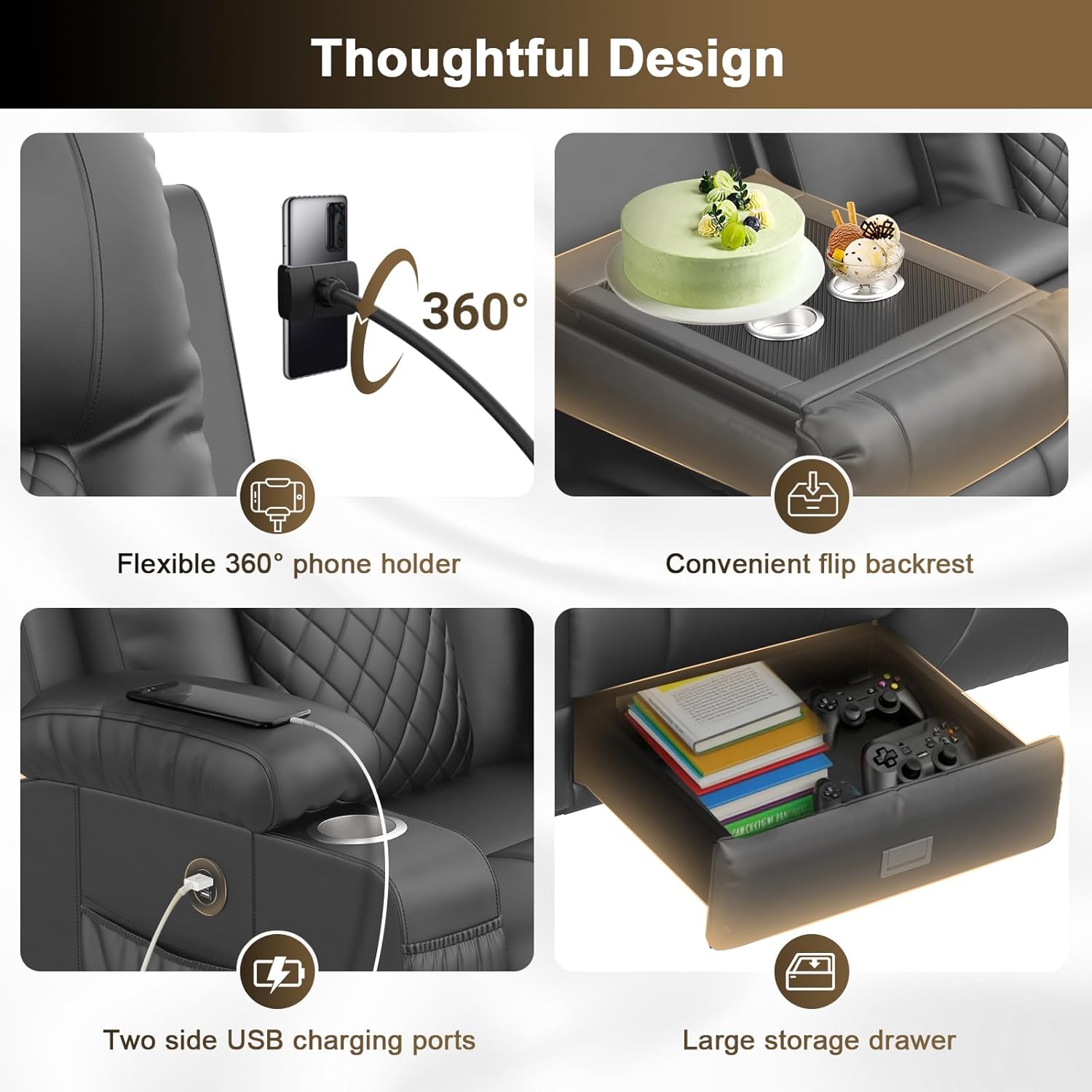 YONISEE 3 Seat Recliner Sofa Large Manual Reclining Couch with Storage Console