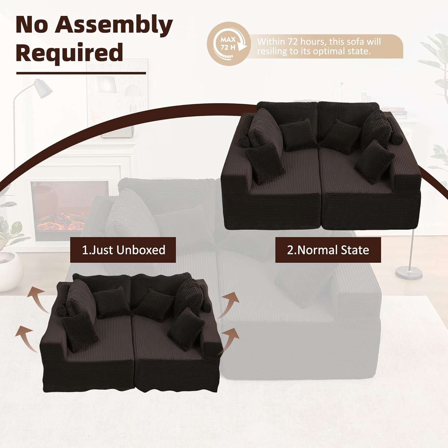 Afuson Boneless Sectional Sofa L Shape Deep Seat Cloud Couch Living Room