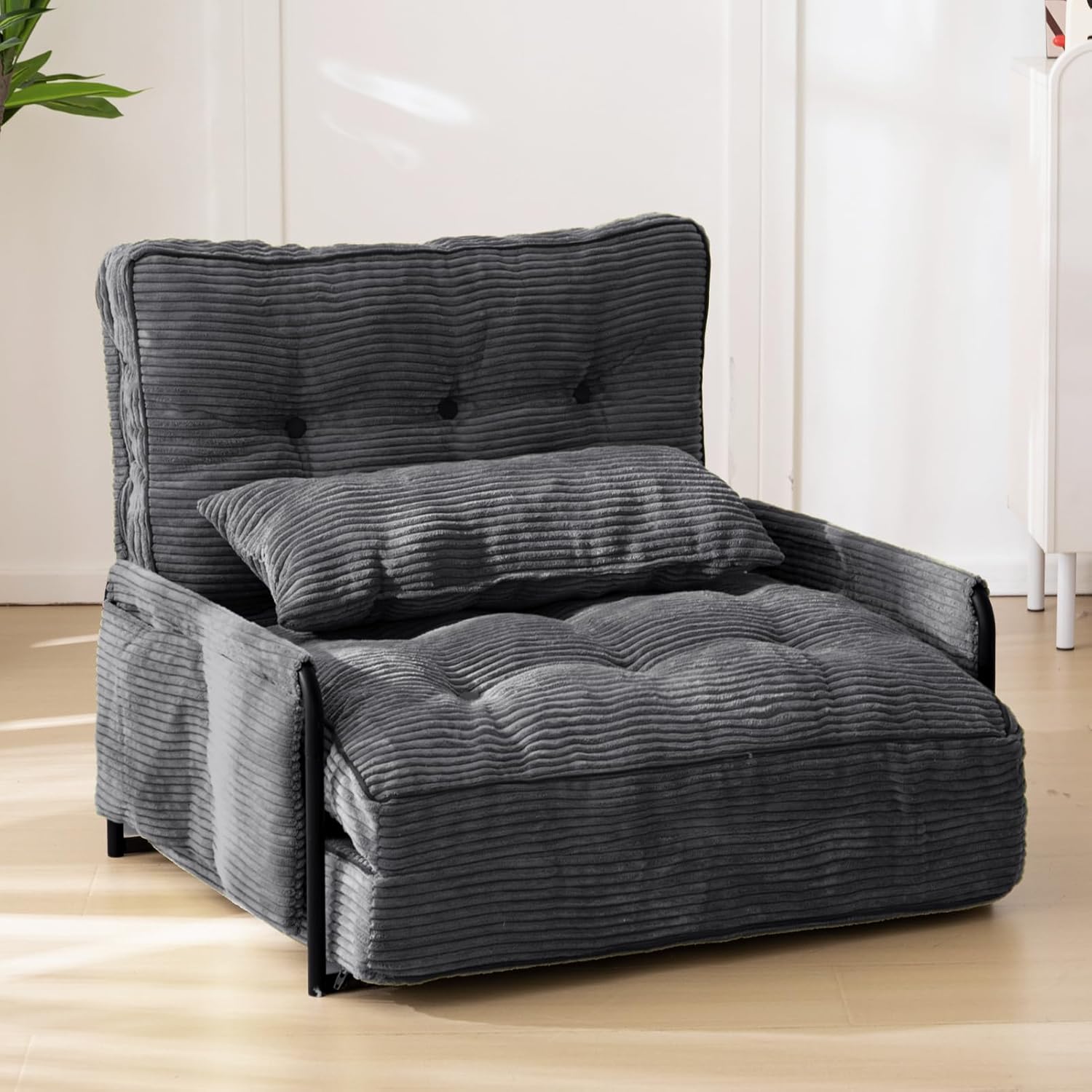 MAXYOYO Adjustable Floor Sofa Bed with Armrest Double Black Foldable Sleeper