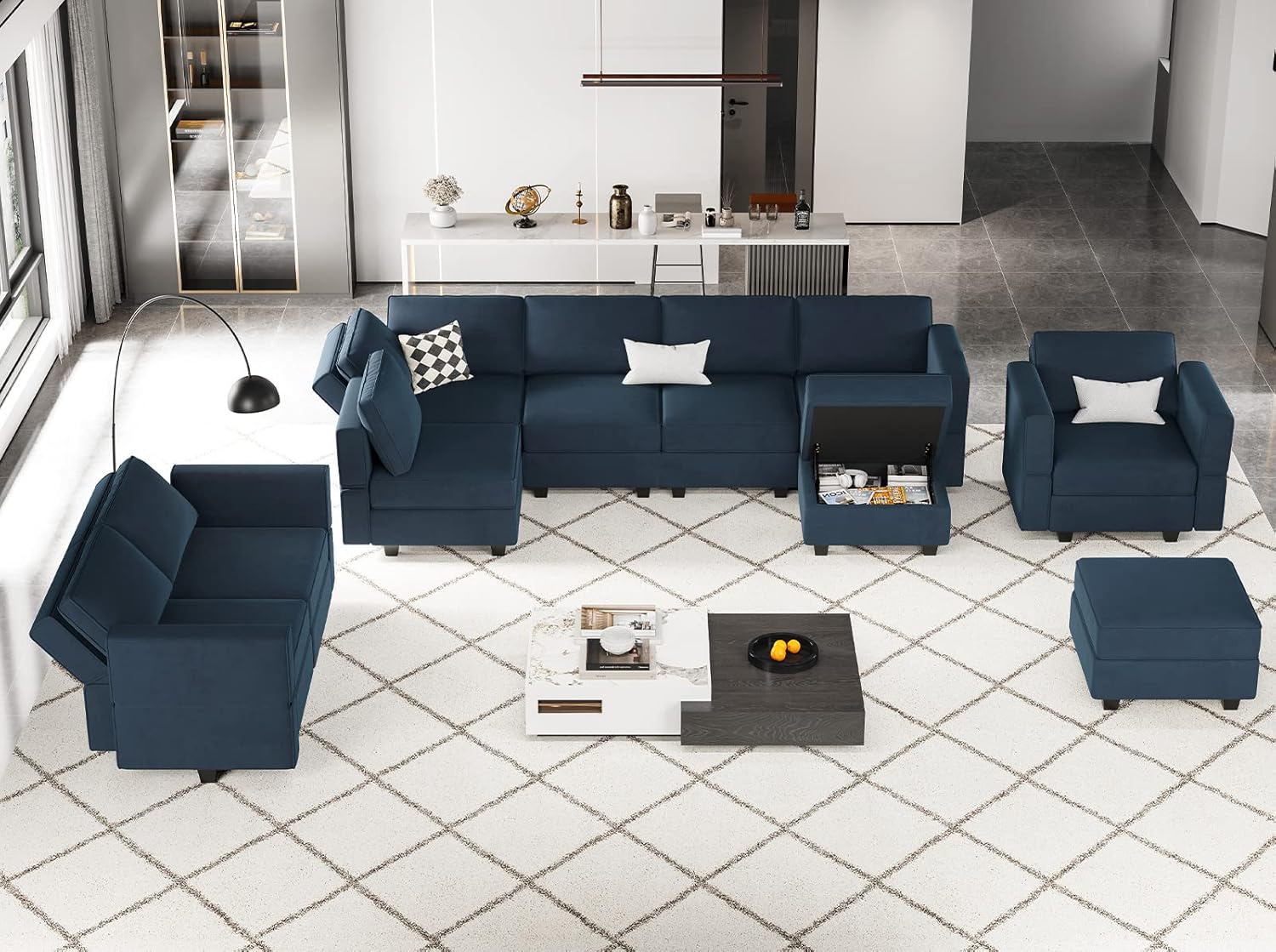 Belffin Velvet Modular Sectional Sofa with Ottoman Sleeper Bed Storage