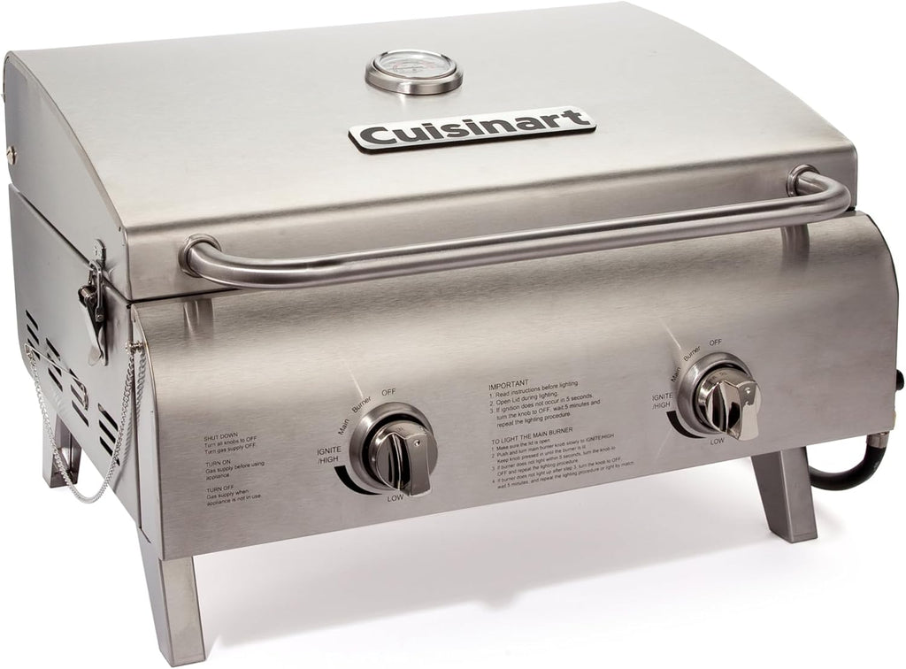 Cuisinart Portable Propane Gas Grill 2 Burner Stainless Steel Tabletop BBQ