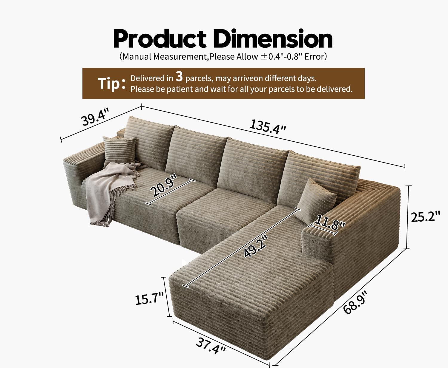 Settab Cloud Modular Sectional Sofa U Shaped Deep Seat Living Room Couch