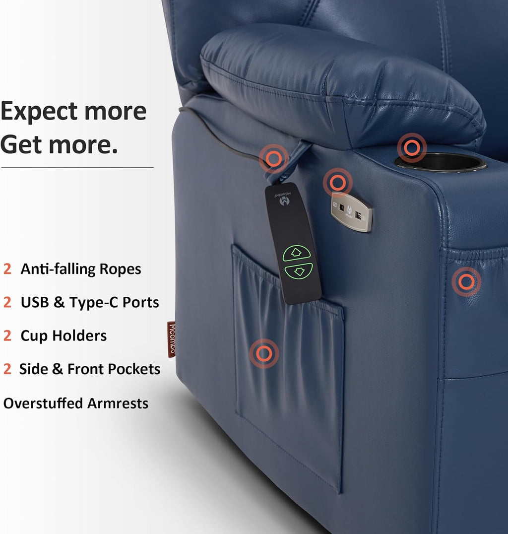 MCombo Electric Power Lift Recliner Massage Heat Chair for Elderly 3 Positions 2 Pockets USB
