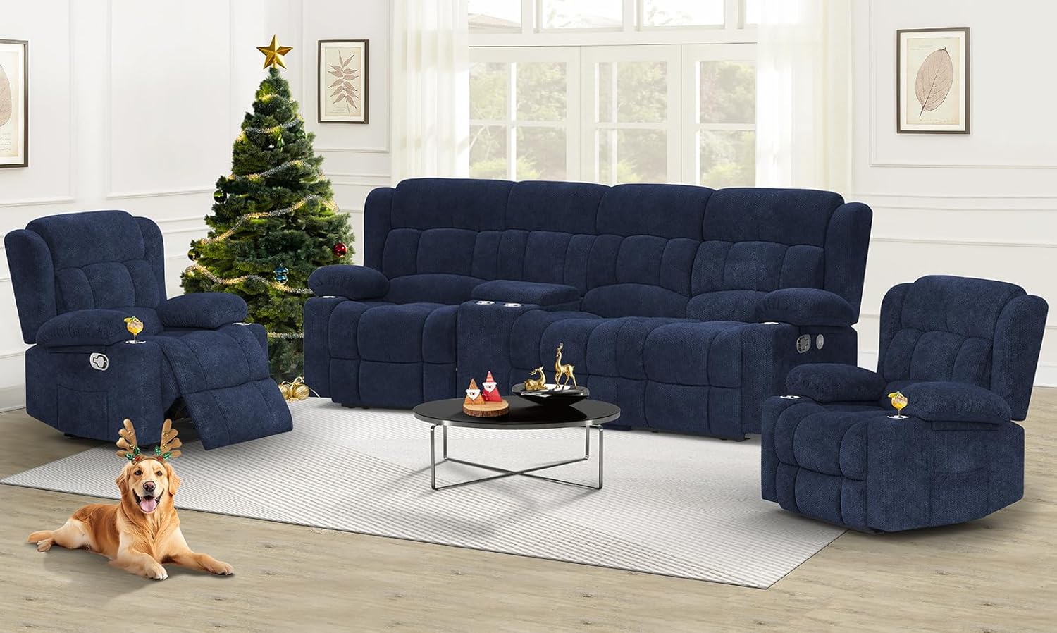 Dresegmt Loveseat Recliner Sofa 3 Seat Flip Backrest with Storage USB Cup Holders