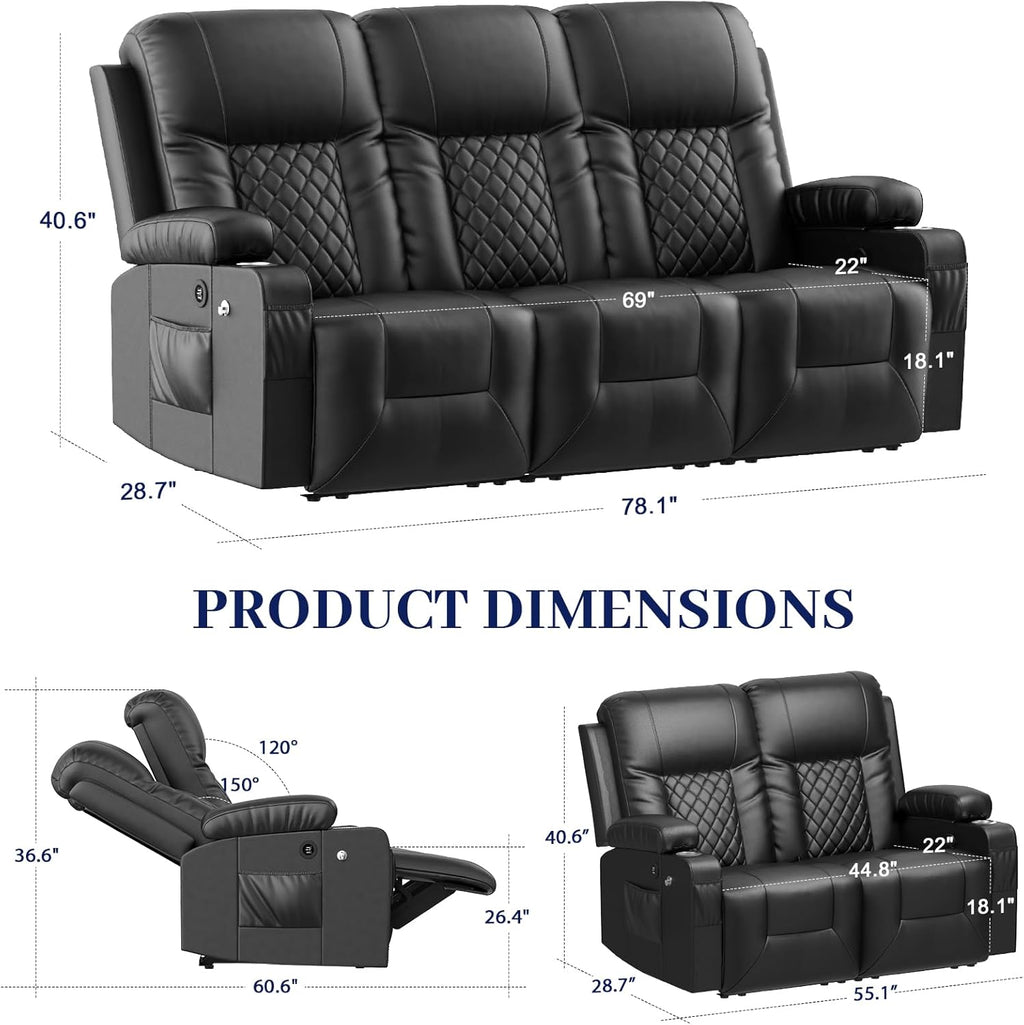 FURNIMAT 2 Seater Loveseat Recliner Sofa PU Leather with Cup Holders USB Ports