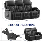 FURNIMAT 2 Seater Loveseat Recliner Sofa PU Leather with Cup Holders USB Ports