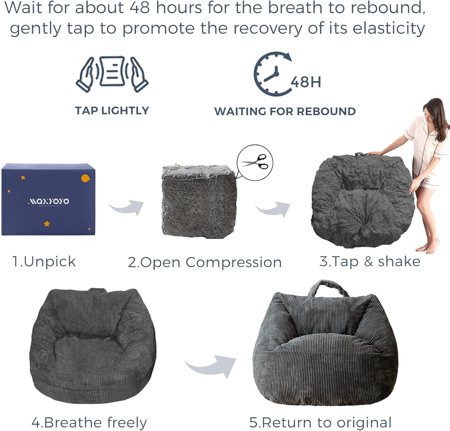 MAXYOYO Bean Bag Chair with Handle and Pocket for Adults Kids Teens