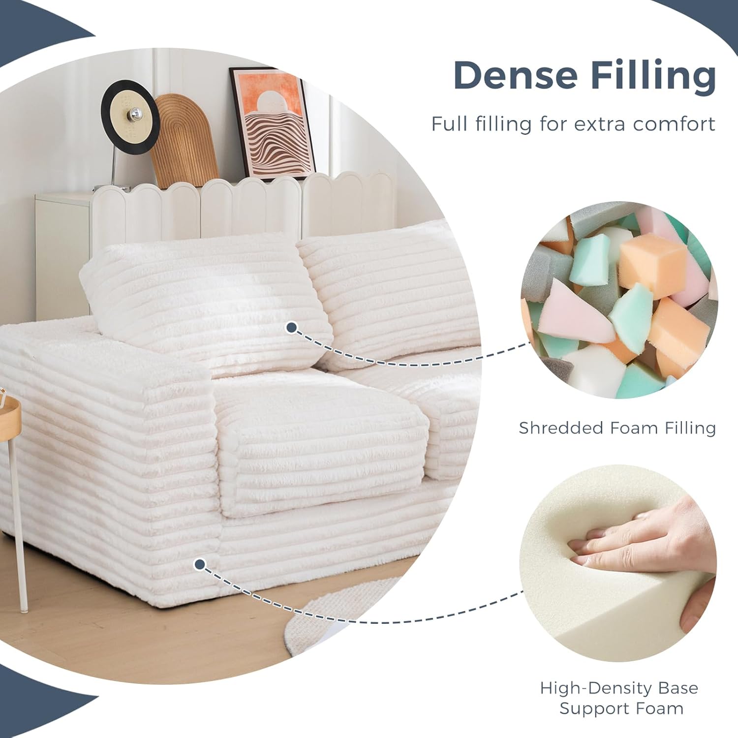 MAXYOYO Bean Bag Sofa with Armrests and Pillows Two Seat Fluffy Floor Couch