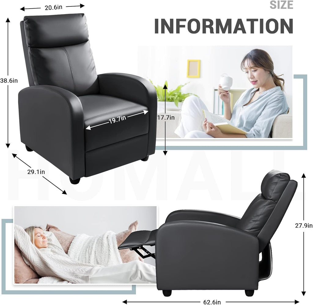 Homall Modern Recliner Chair PU Leather Padded Seat Single Sofa Home Theater