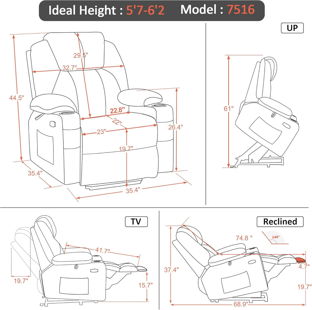 MCombo Power Lift Recliner Chair for Elderly with Heat Massage USB Cup Holders