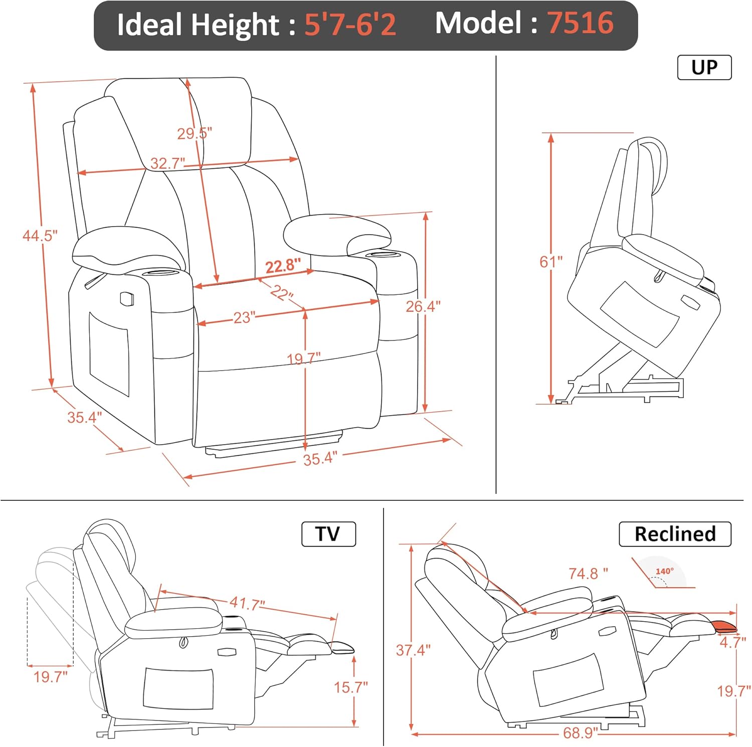 MCombo Power Lift Recliner Chair for Elderly with Heat Massage USB Cup Holders