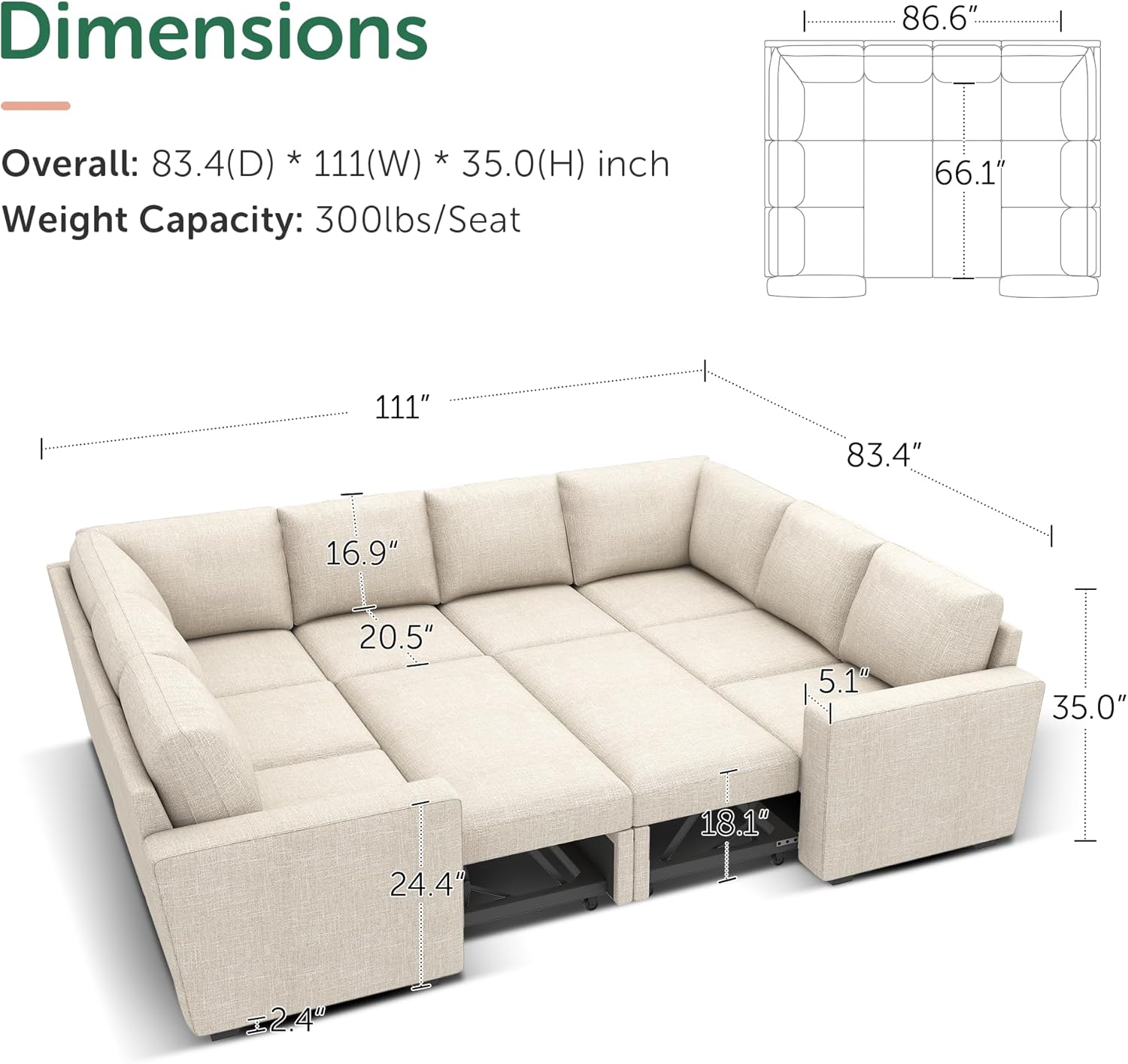 HONBAY Modular Sectional Sleeper Sofa L Shaped Couch with Pull Out Bed