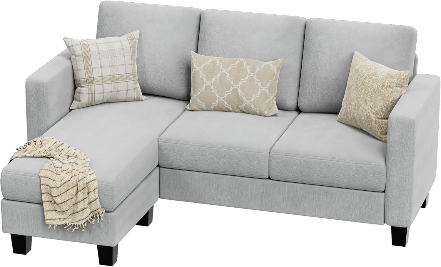 VICTONE Convertible L Shaped Sectional Sofa Couch 3 Seat with Ottoman