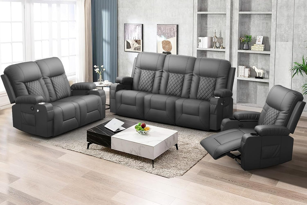FURNIMAT 2 Seater Loveseat Recliner Sofa PU Leather with Cup Holders USB Ports