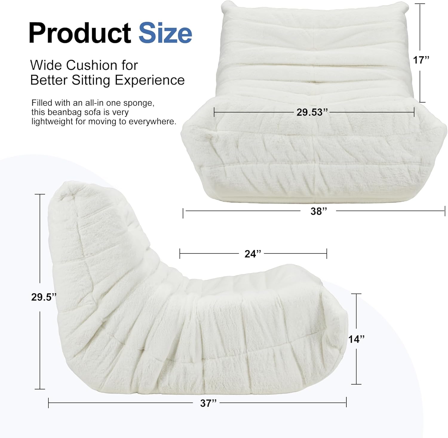 Hobestluk Giant Bean Bag Chair Memory Foam Faux Fur Sofa for Living Room
