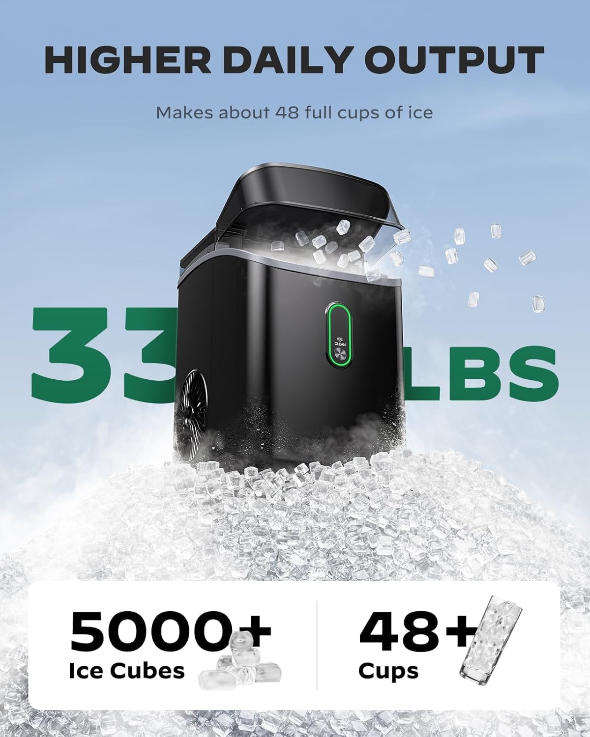 Silonn Nugget Ice Maker Countertop 33lbs Daily Soft Chewable Ice Machine