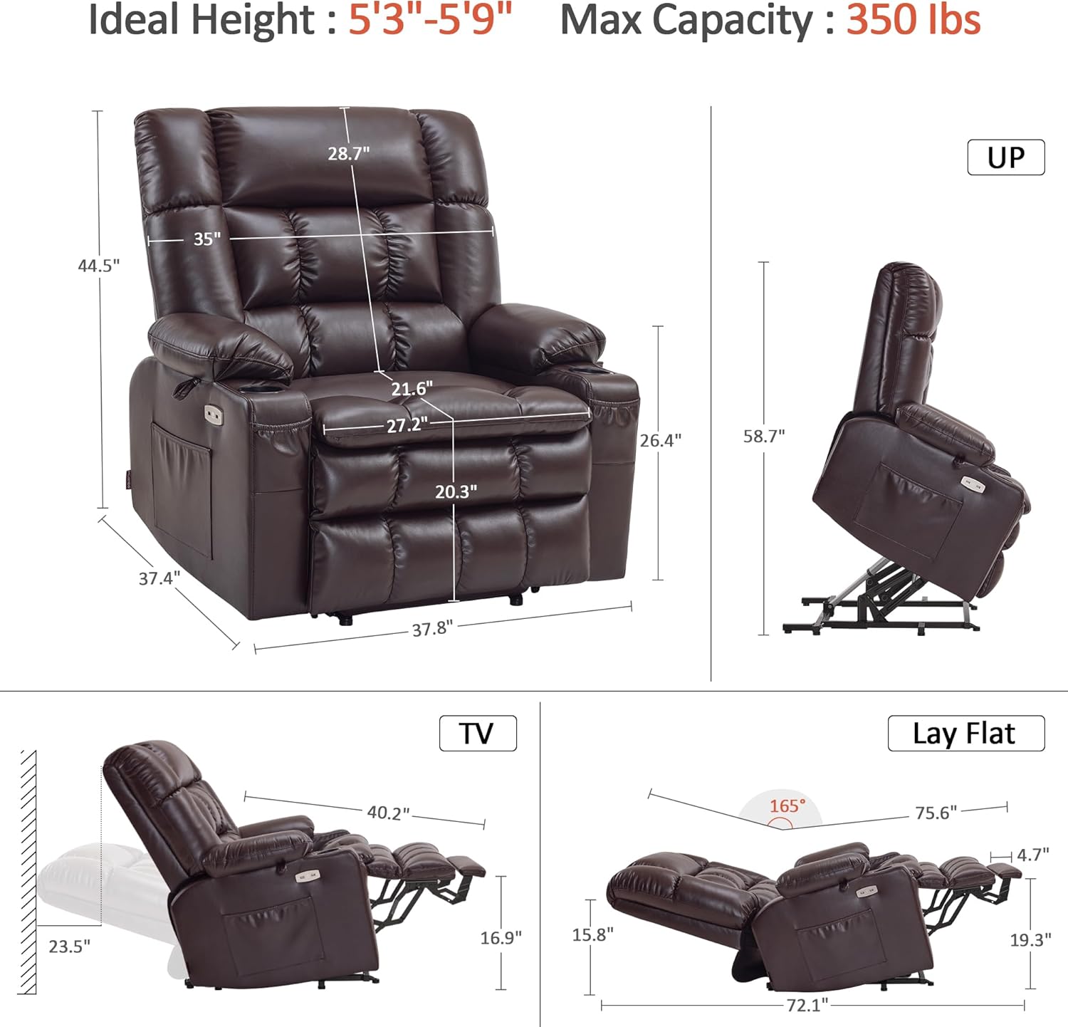 MCombo Dual Motor Power Lift Recliner Chair for Elderly with Heat Massage USB