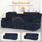 Dresegmt Loveseat Recliner Sofa 3 Seat Flip Backrest with Storage USB Cup Holders