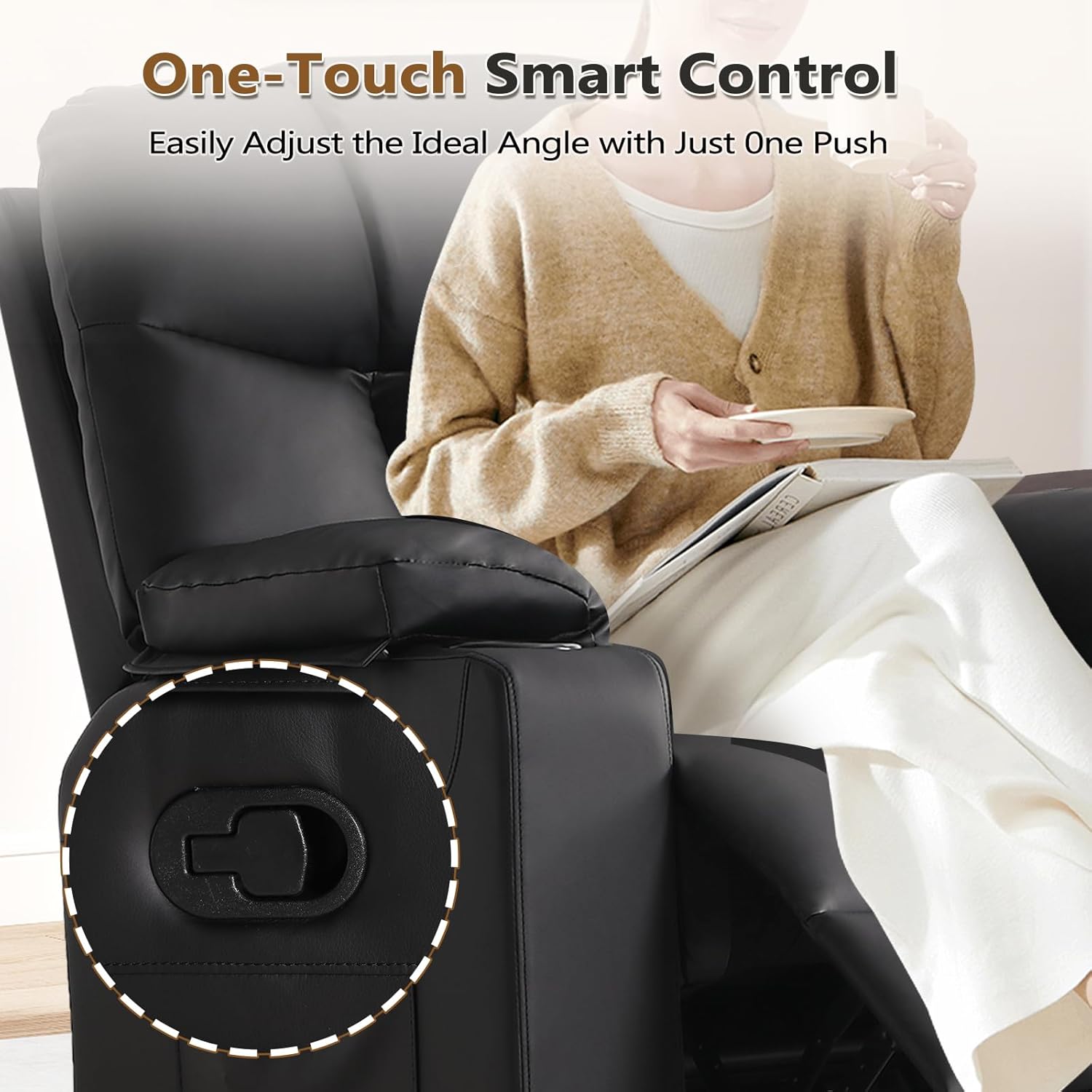 ANJ Swivel Rocker Recliner Chair Manual Fabric Small Space