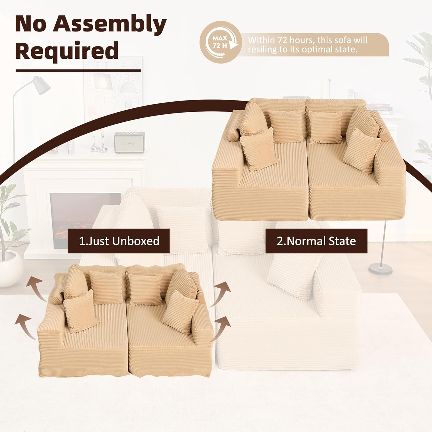 Afuson Boneless Sectional Sofa L Shape Deep Seat Cloud Couch Living Room