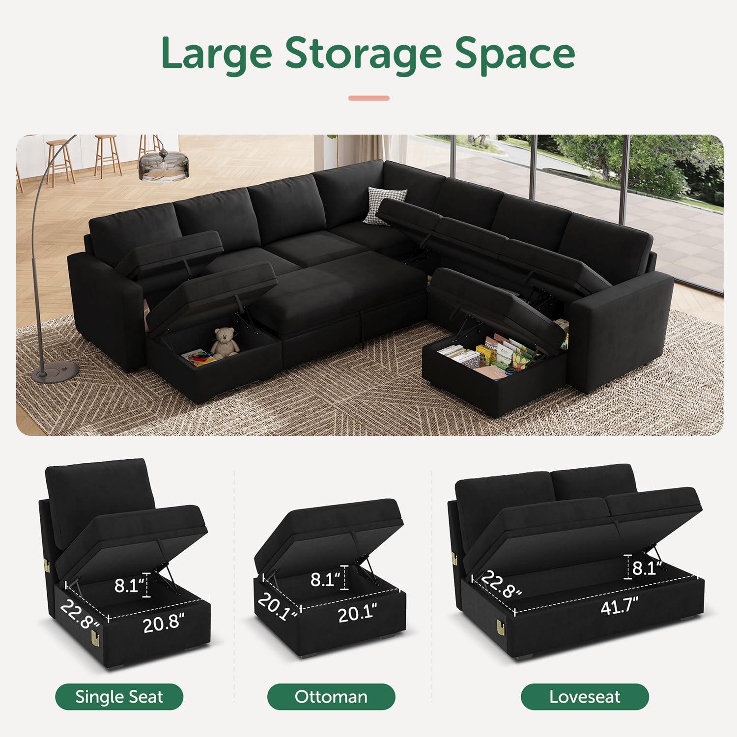 HONBAY Modular Sectional Sleeper Sofa L Shaped Couch with Pull Out Bed