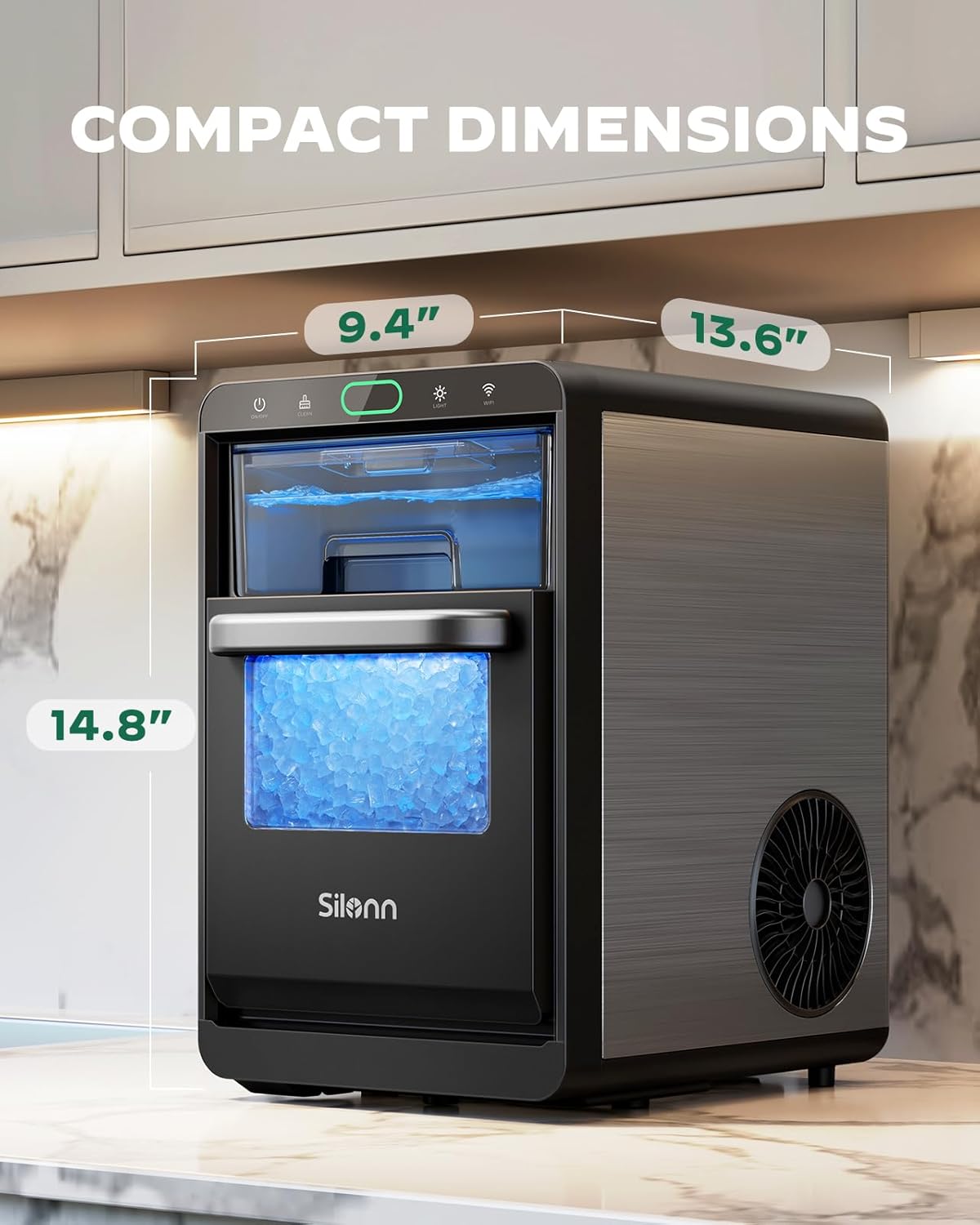 Silonn Nugget Ice Maker Countertop 44lbs Daily Stainless Steel Ice Machine