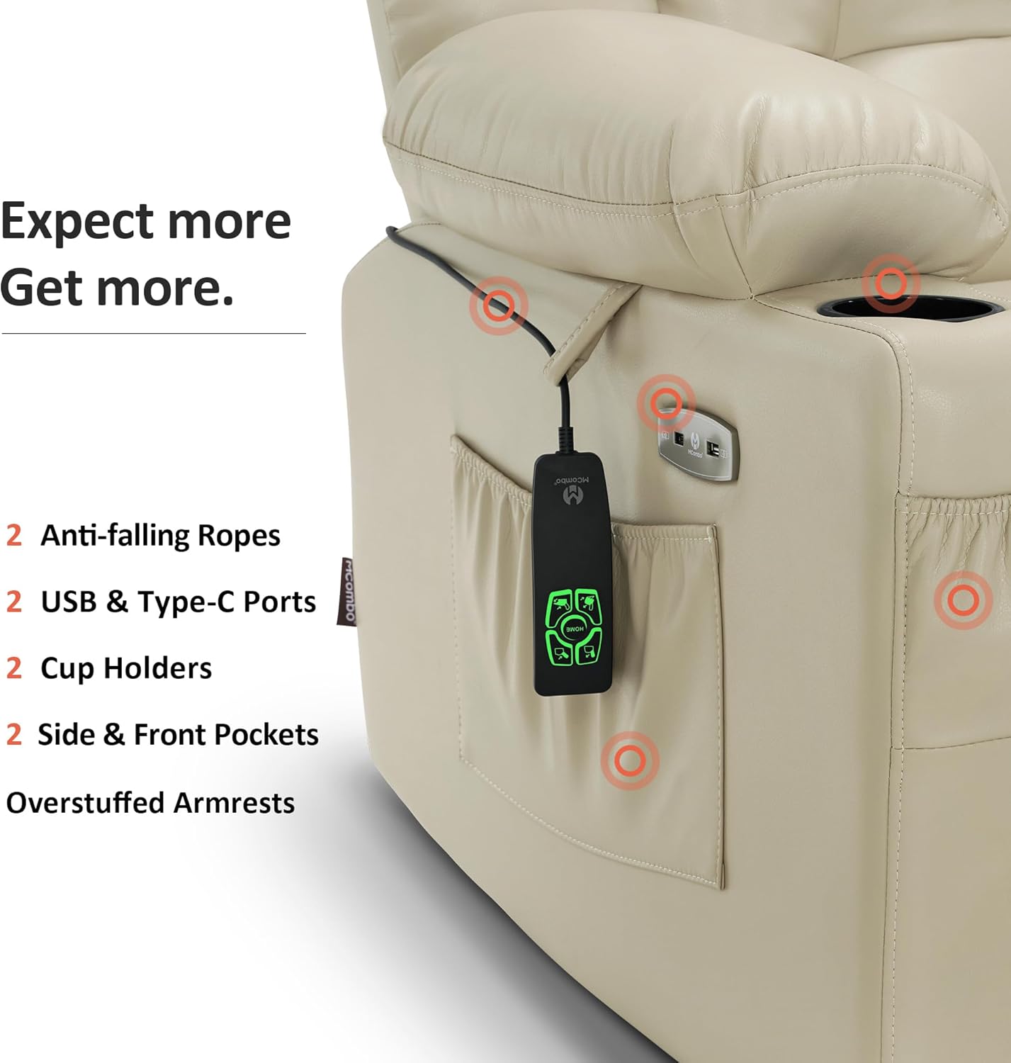 MCombo Dual Motor Power Lift Recliner Chair for Elderly with Heat Massage USB