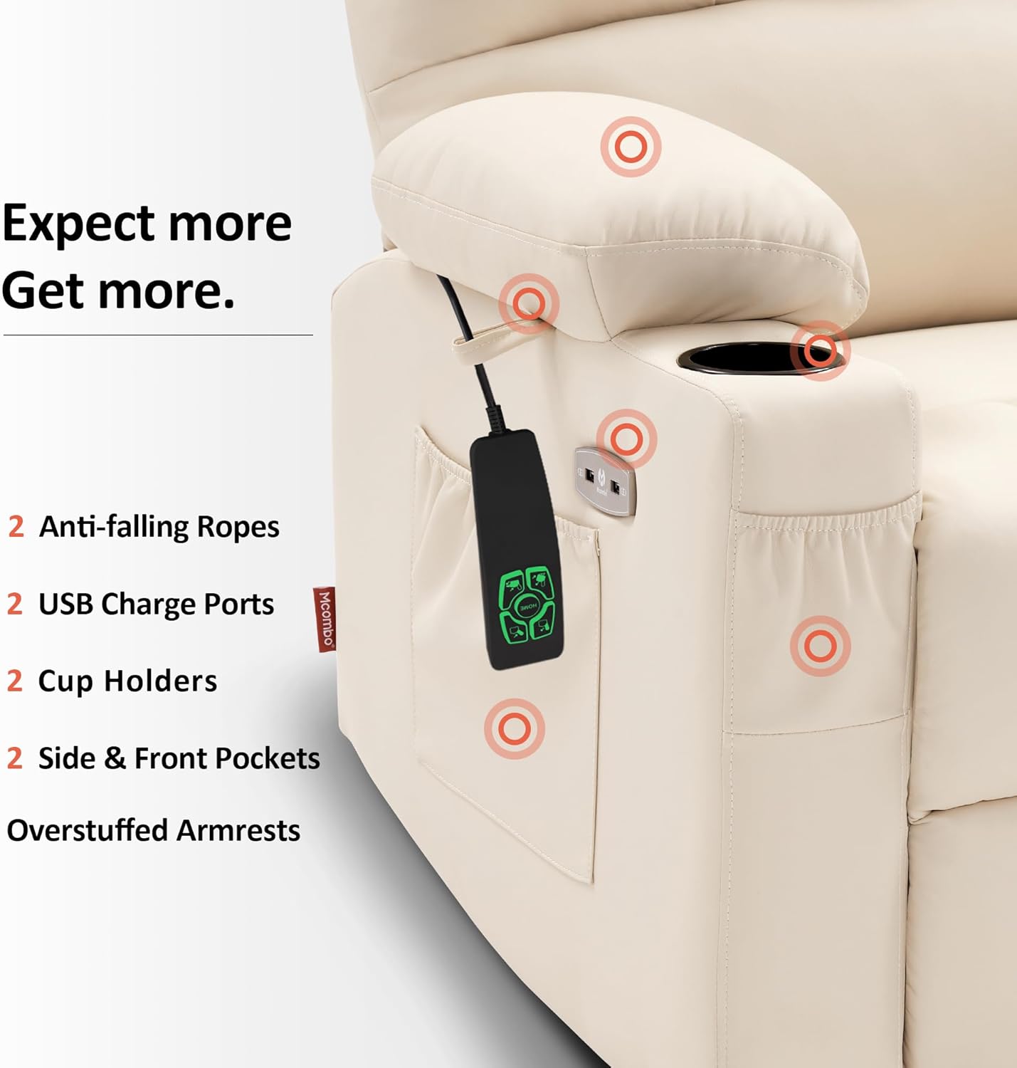 MCombo Large Power Lift Recliner Chair with Dual Motor Massage Heat Faux Leather