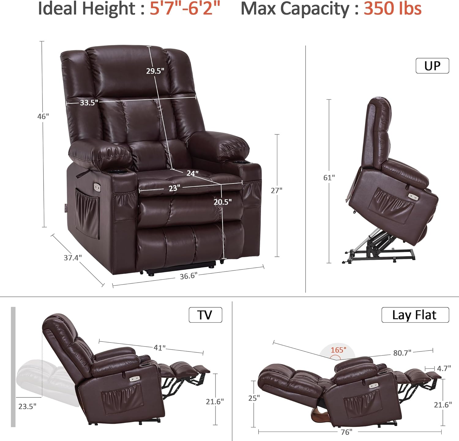 MCombo Dual Motor Power Lift Recliner Chair for Elderly with Heat Massage USB