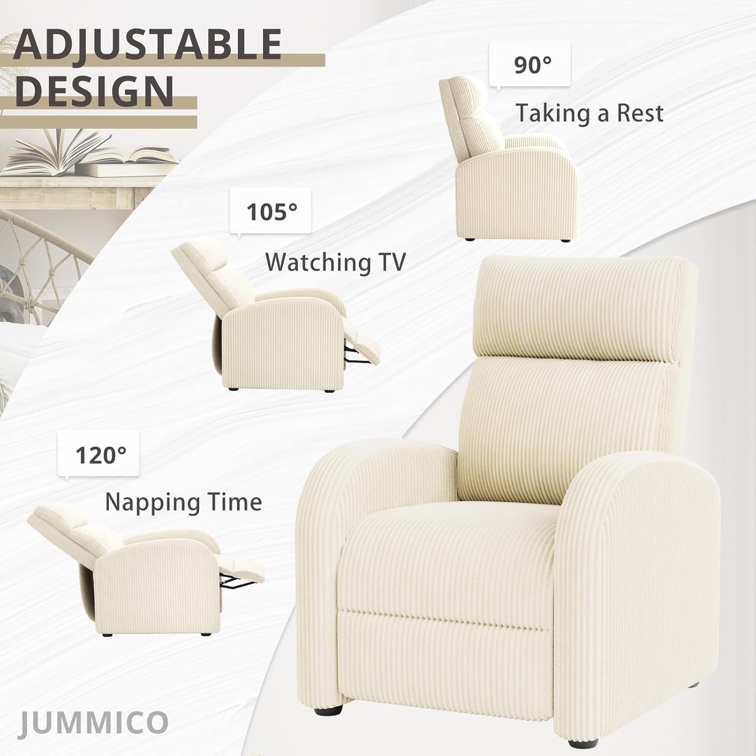 JUMMICO Adjustable Recliner Chair Thick Cushion Home Theater Sofa Living Room