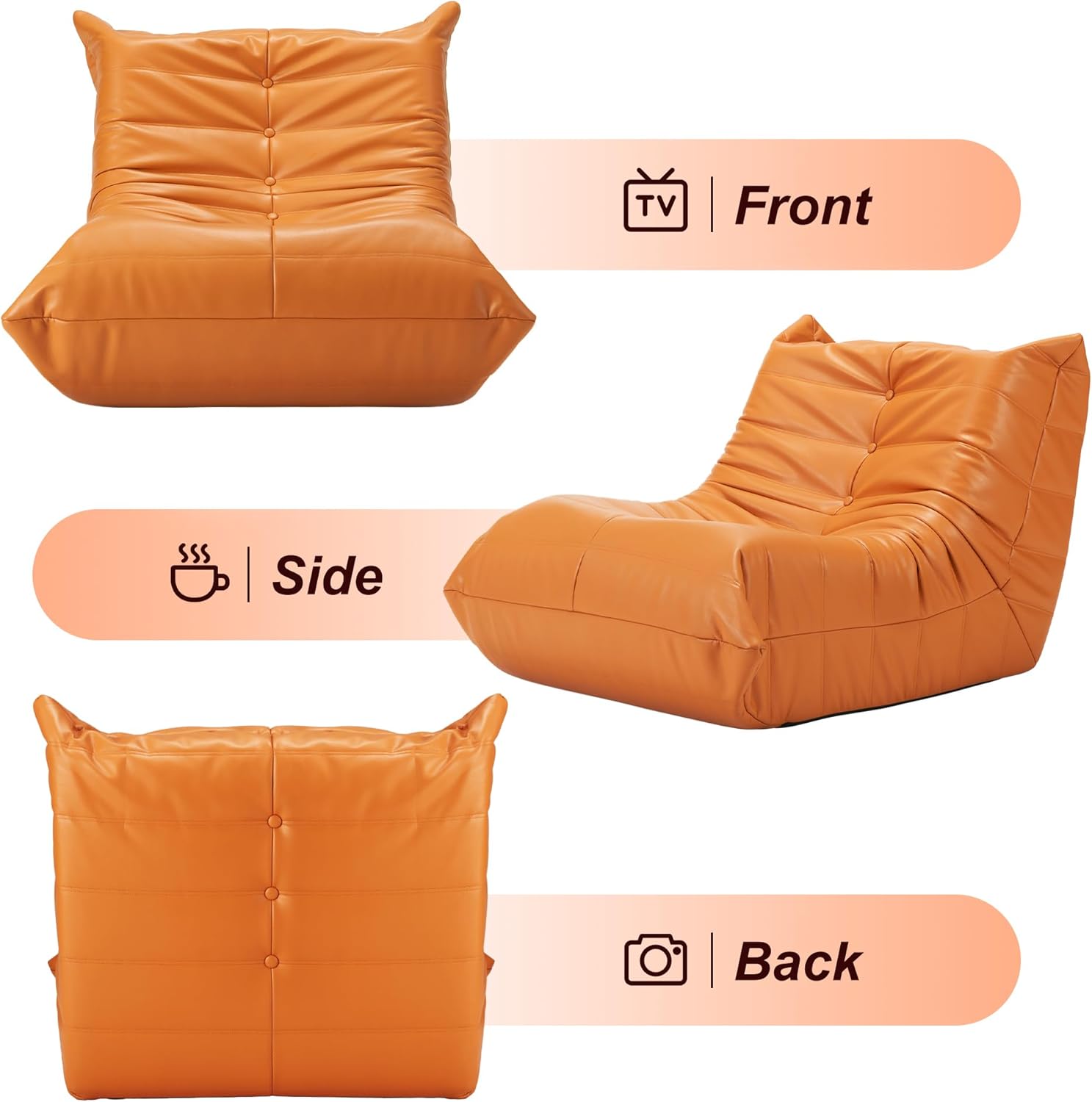 Hobestluk Giant Bean Bag Chair Memory Foam Faux Leather Floor Sofa for Adults