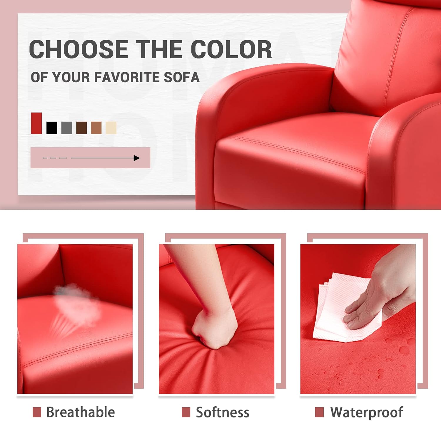 Homall Modern Recliner Chair PU Leather Padded Seat Single Sofa Home Theater