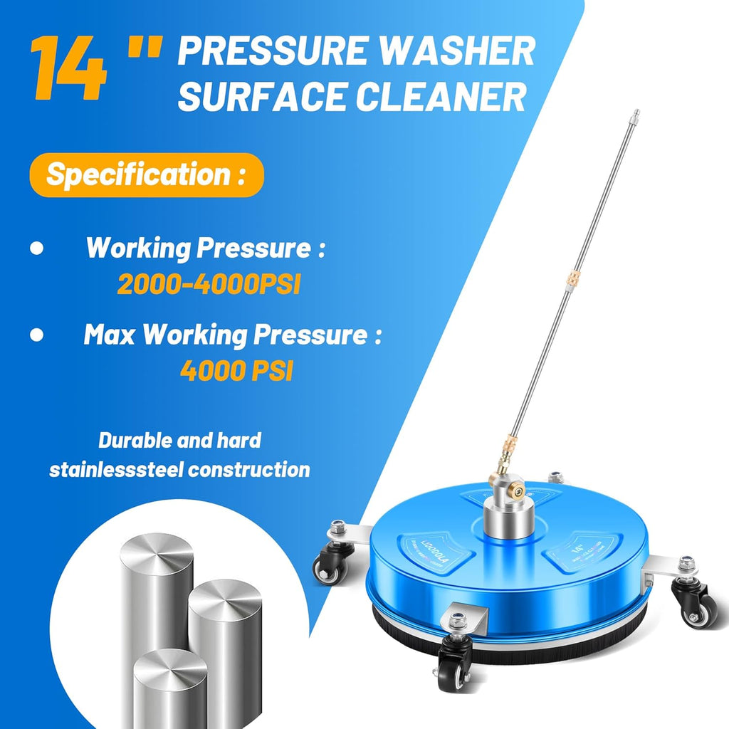 LidoDola 14 Inch Pressure Washer Surface Cleaner with Wheels for Concrete Patio Deck