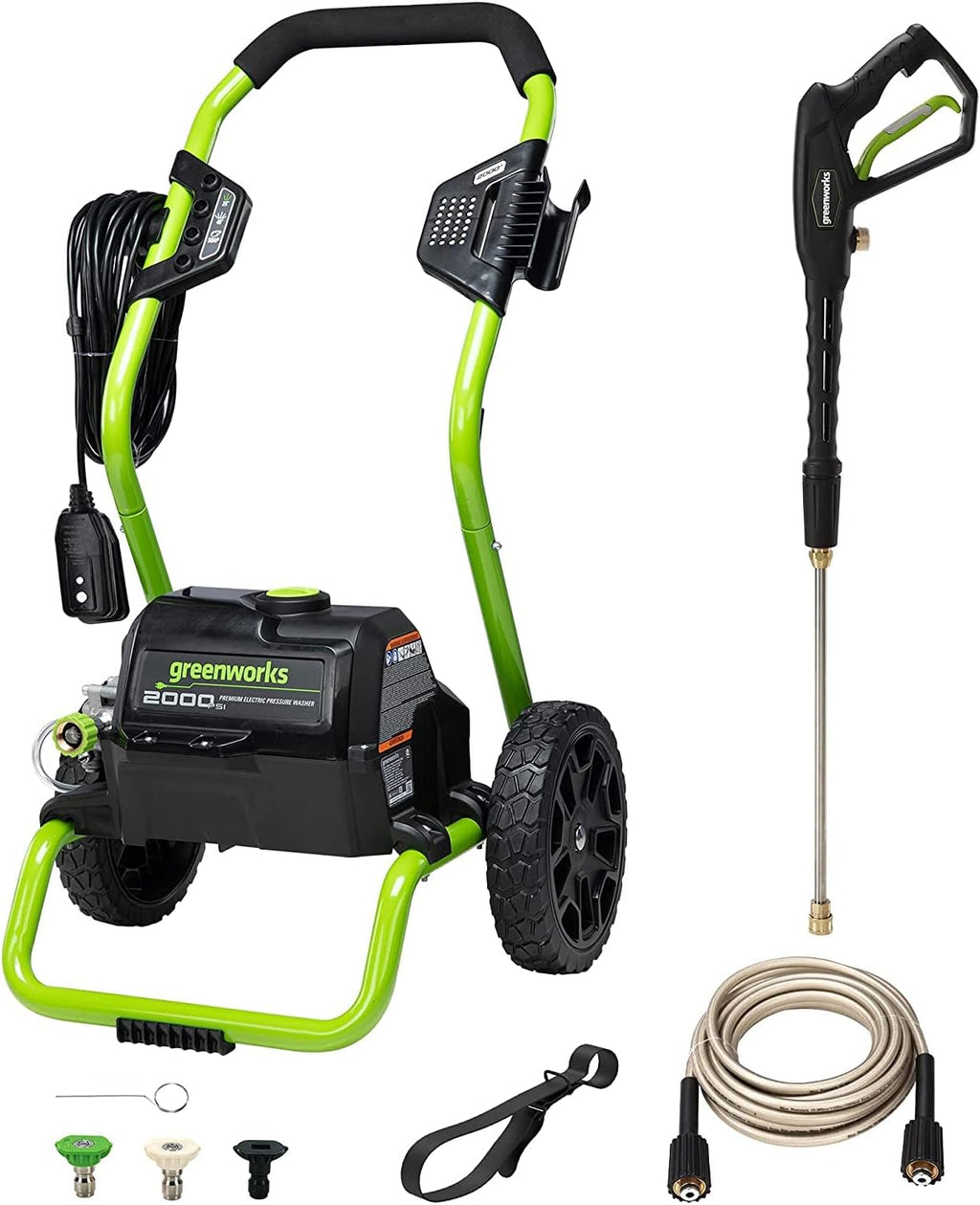 Greenworks 2000 PSI Electric Pressure Washer 13 Amp with Wheels 20 FT Hose 35 FT Cord