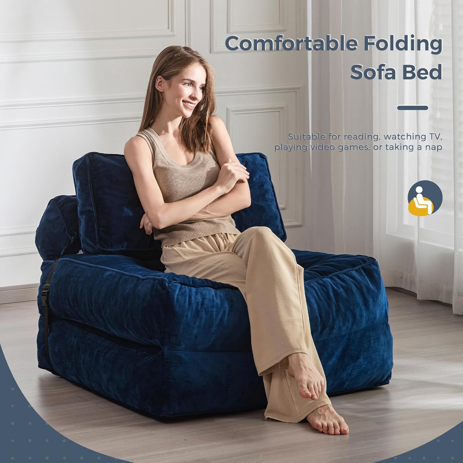 MAXYOYO Velvet Folding Sofa Bed Convertible Sleeper Chair with Pillow