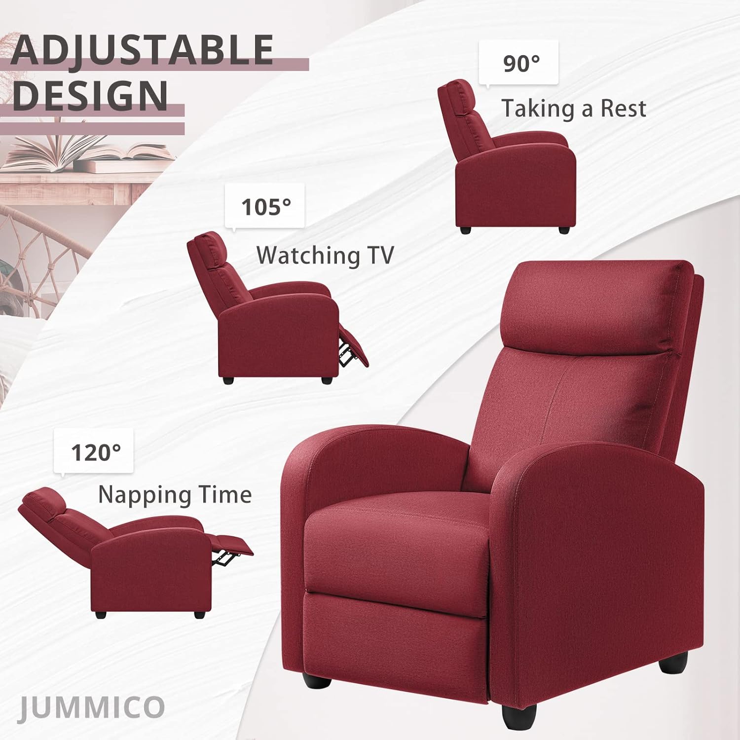 JUMMICO Adjustable Recliner Chair Thick Cushion Home Theater Sofa Living Room