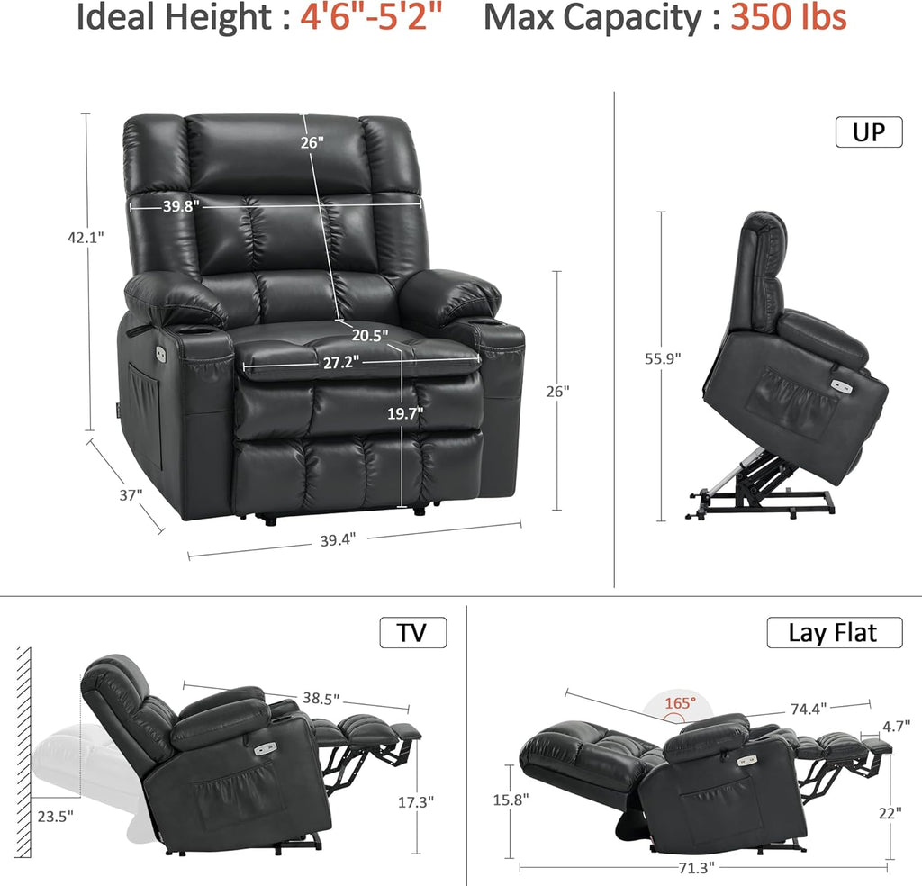 MCombo Dual Motor Power Lift Recliner Chair for Elderly with Heat Massage USB