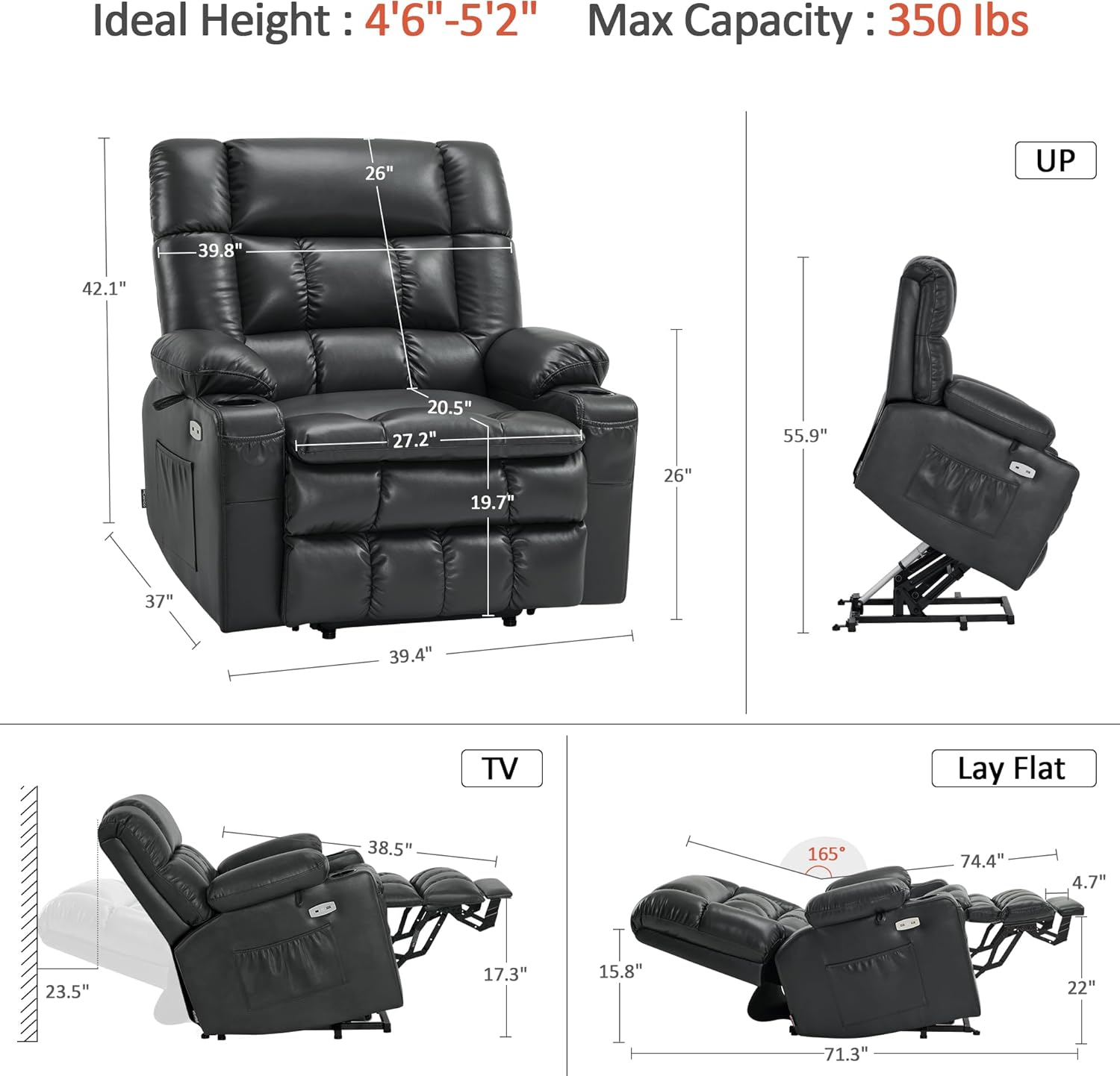 MCombo Dual Motor Power Lift Recliner Chair for Elderly with Heat Massage USB